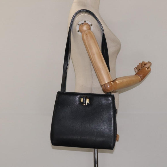 Salvatore Ferragamo Shoulder Bag Leather Black Gold Auth 116392