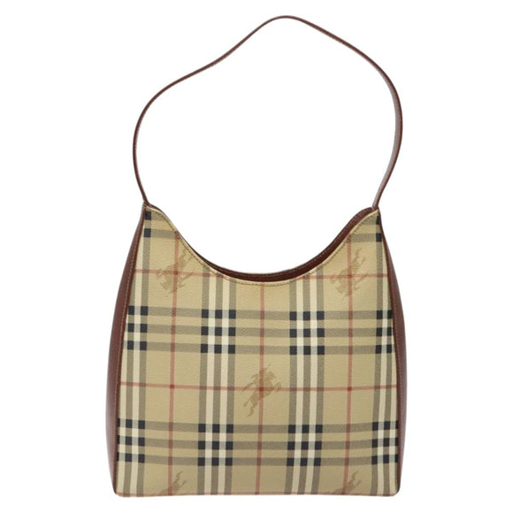 Burberrys Nova Check Shoulder Bag PVC Leather Beige Auth 116394