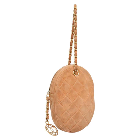 CHANEL Matelasse Chain Hand Bag Suede Orange Gold CC Auth 116417
