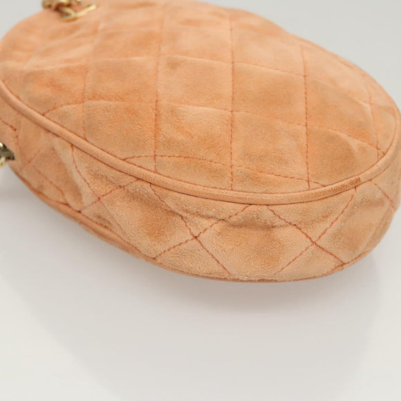 CHANEL Matelasse Chain Hand Bag Suede Orange Gold CC Auth 116417