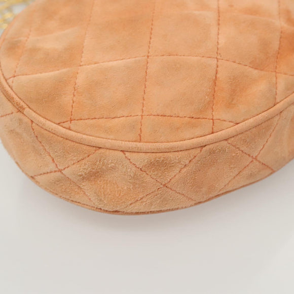 CHANEL Matelasse Chain Hand Bag Suede Orange Gold CC Auth 116417