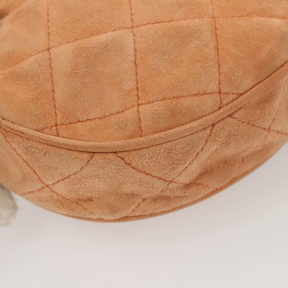 CHANEL Matelasse Chain Hand Bag Suede Orange Gold CC Auth 116417