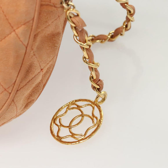 CHANEL Matelasse Chain Hand Bag Suede Orange Gold CC Auth 116417