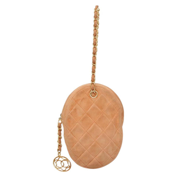 CHANEL Matelasse Chain Hand Bag Suede Orange Gold CC Auth 116417