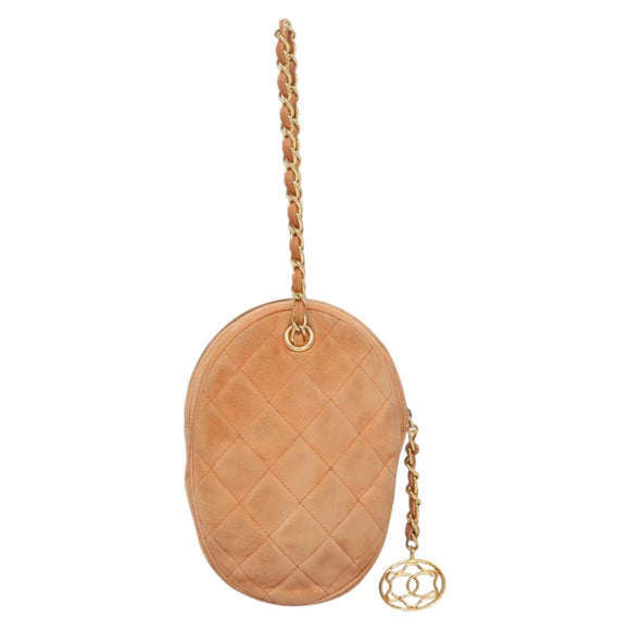 CHANEL Matelasse Chain Hand Bag Suede Orange Gold CC Auth 116417