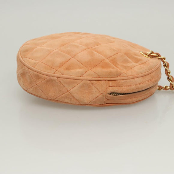 CHANEL Matelasse Chain Hand Bag Suede Orange Gold CC Auth 116417