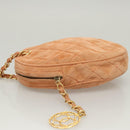 CHANEL Matelasse Chain Hand Bag Suede Orange Gold CC Auth 116417-4