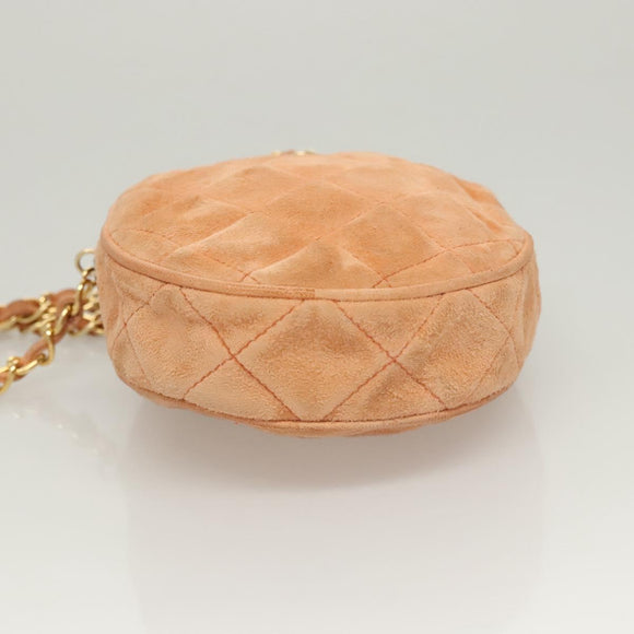 CHANEL Matelasse Chain Hand Bag Suede Orange Gold CC Auth 116417