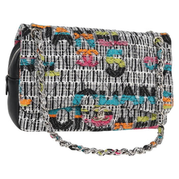 CHANEL Matelasse Chain Shoulder Bag Tweed Leather White Silver CC Auth 116419SM