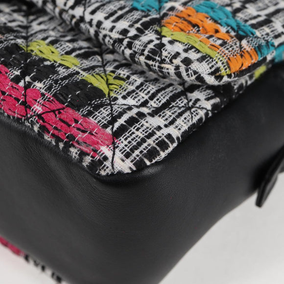 CHANEL Matelasse Chain Shoulder Bag Tweed Leather White Silver CC Auth 116419SM