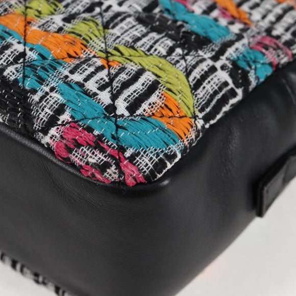 CHANEL Matelasse Chain Shoulder Bag Tweed Leather White Silver CC Auth 116419SM