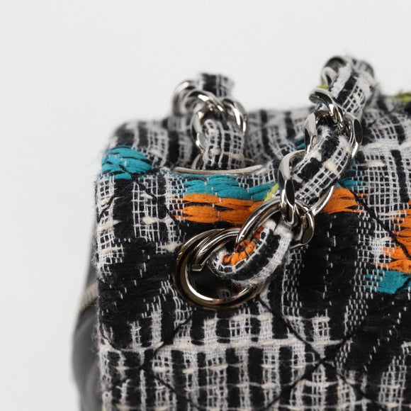 CHANEL Matelasse Chain Shoulder Bag Tweed Leather White Silver CC Auth 116419SM