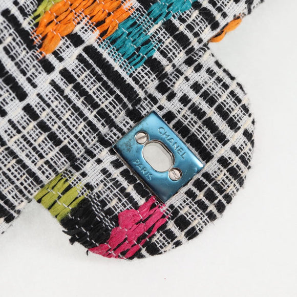 CHANEL Matelasse Chain Shoulder Bag Tweed Leather White Silver CC Auth 116419SM