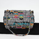 CHANEL Matelasse Chain Shoulder Bag Tweed Leather White Silver CC Auth 116419SM-12