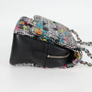 CHANEL Matelasse Chain Shoulder Bag Tweed Leather White Silver CC Auth 116419SM-4