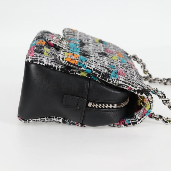 CHANEL Matelasse Chain Shoulder Bag Tweed Leather White Silver CC Auth 116419SM