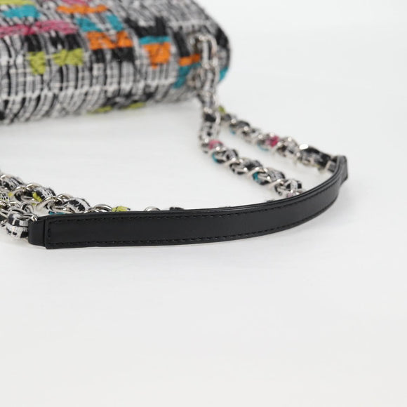 CHANEL Matelasse Chain Shoulder Bag Tweed Leather White Silver CC Auth 116419SM