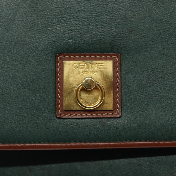 CELINE Shoulder Bag Leather Green Gold Auth 116426