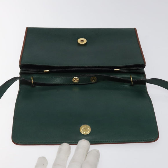 CELINE Shoulder Bag Leather Green Gold Auth 116426