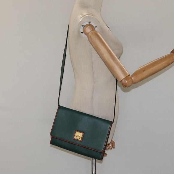 CELINE Shoulder Bag Leather Green Gold Auth 116426