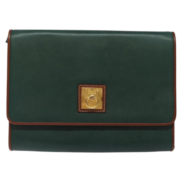 CELINE Shoulder Bag Leather Green Gold Auth 116426