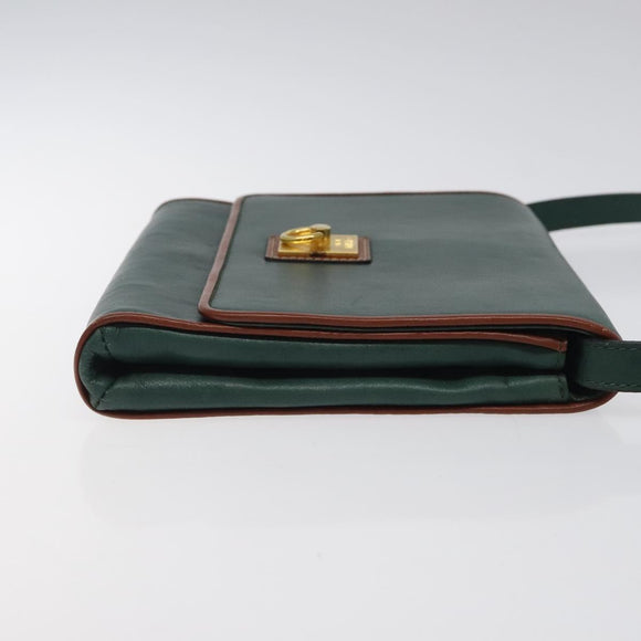 CELINE Shoulder Bag Leather Green Gold Auth 116426