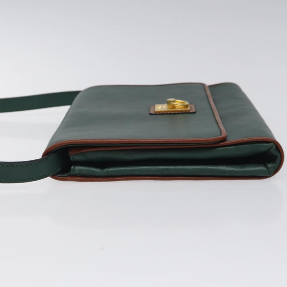 CELINE Shoulder Bag Leather Green Gold Auth 116426
