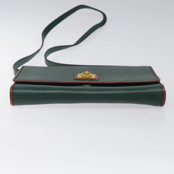 CELINE Shoulder Bag Leather Green Gold Auth 116426