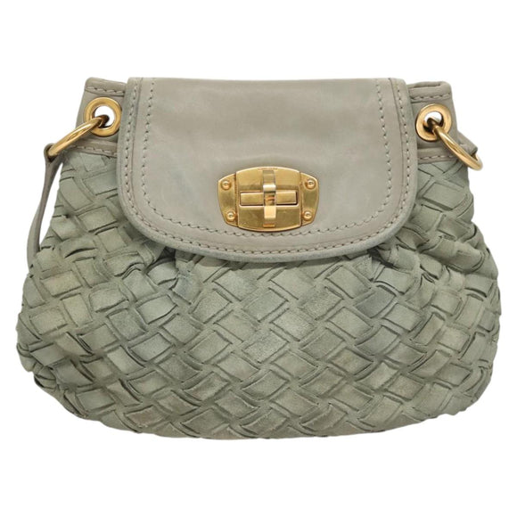 Miu Miu Shoulder Bag Suede Light Blue Gold Auth 116443