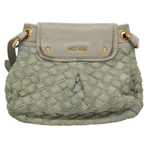 Miu Miu Shoulder Bag Suede Light Blue Gold Auth 116443