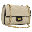 BALLY Quilted Chain Shoulder Bag Leather Beige Auth 116474-1
