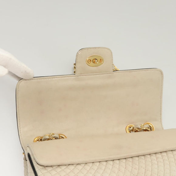 BALLY Quilted Chain Shoulder Bag Leather Beige Auth 116474