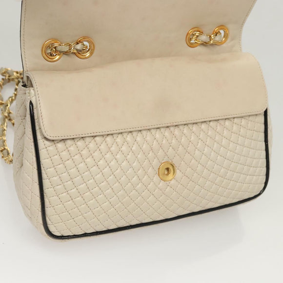 BALLY Quilted Chain Shoulder Bag Leather Beige Auth 116474