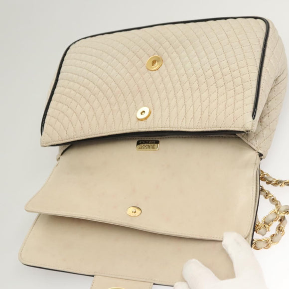 BALLY Quilted Chain Shoulder Bag Leather Beige Auth 116474