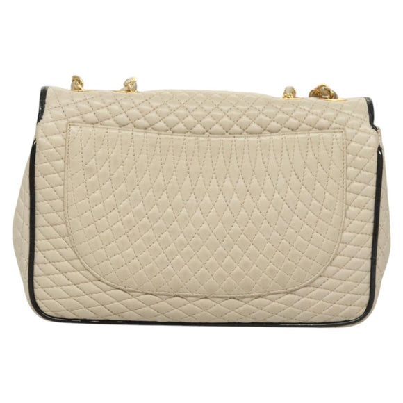 BALLY Quilted Chain Shoulder Bag Leather Beige Auth 116474