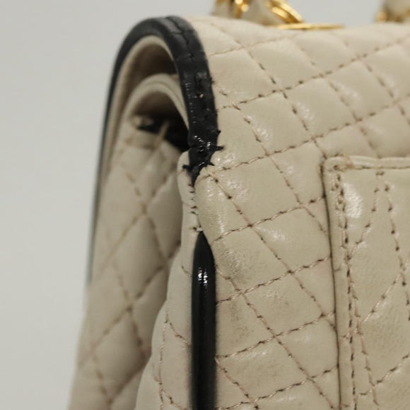 BALLY Quilted Chain Shoulder Bag Leather Beige Auth 116474