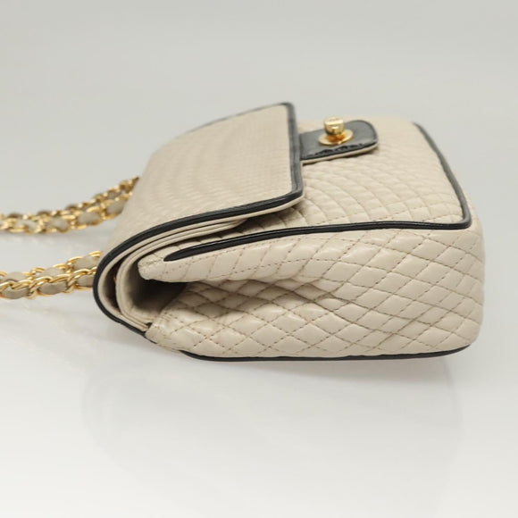 BALLY Quilted Chain Shoulder Bag Leather Beige Auth 116474