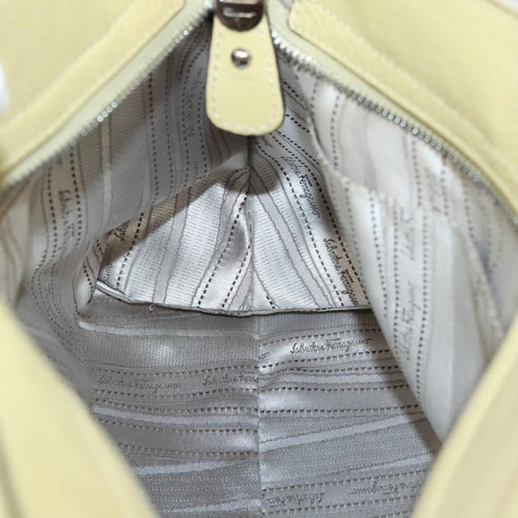 Salvatore Ferragamo Gancini Hand Bag Leather 2way Gold Yellow Auth 116515