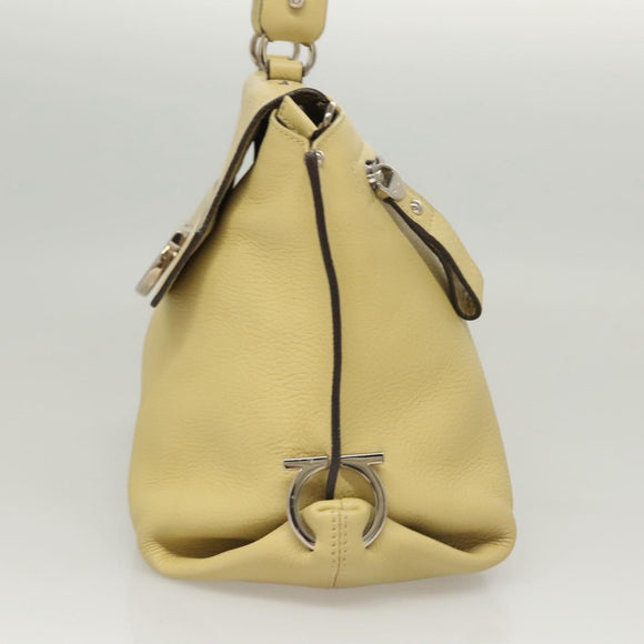 Salvatore Ferragamo Gancini Hand Bag Leather 2way Gold Yellow Auth 116515