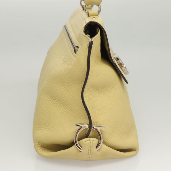 Salvatore Ferragamo Gancini Hand Bag Leather 2way Gold Yellow Auth 116515