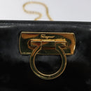 Salvatore Ferragamo Gancini Chain Shoulder Bag Patent leather Black Auth 116524-10