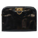 Salvatore Ferragamo Gancini Chain Shoulder Bag Patent leather Black Auth 116524-13