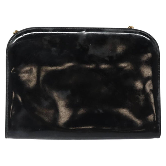 Salvatore Ferragamo Gancini Chain Shoulder Bag Patent leather Black Auth 116524