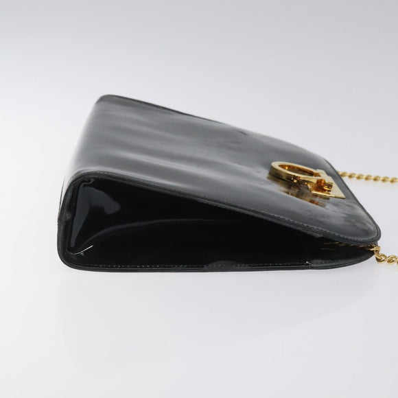 Salvatore Ferragamo Gancini Chain Shoulder Bag Patent leather Black Auth 116524