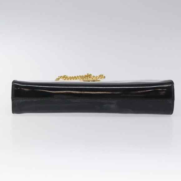 Salvatore Ferragamo Gancini Chain Shoulder Bag Patent leather Black Auth 116524