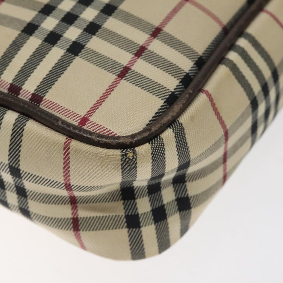 BURBERRY Nova Check Shoulder Bag Canvas Beige Silver Auth 116540