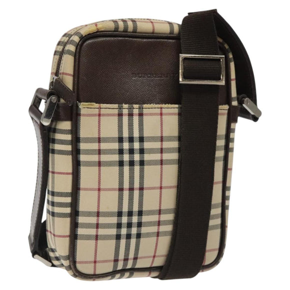 BURBERRY Nova Check Shoulder Bag Canvas Beige Silver Auth 116540