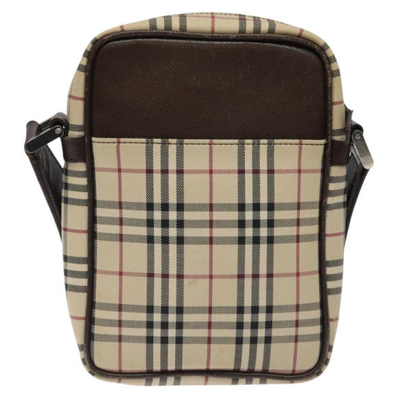 BURBERRY Nova Check Shoulder Bag Canvas Beige Silver Auth 116540