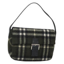 Burberrys Nova Check Blue Label Shoulder Bag Wool Khaki Silver Auth 116541-1