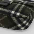 Burberrys Nova Check Blue Label Shoulder Bag Wool Khaki Silver Auth 116541-9